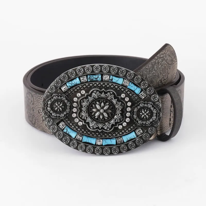 Men's Bohemian Turquoise Decor Floral Leather Belt sold by FloralTrip