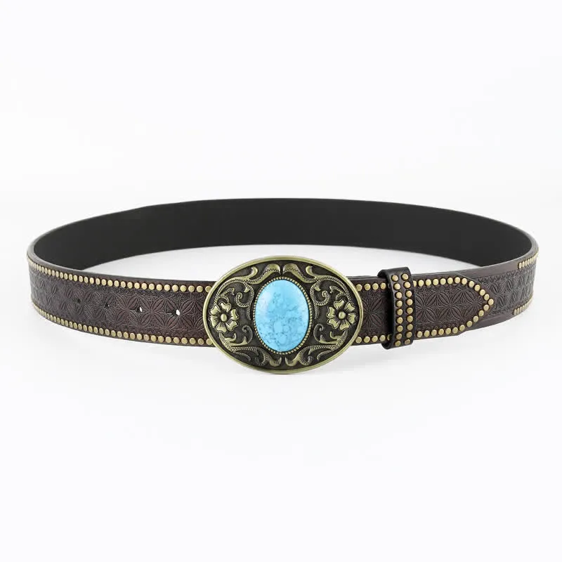 Men's Bohemian Style Oval Turquoise Leather Belt sold by FloralTrip product image thumbnail 3