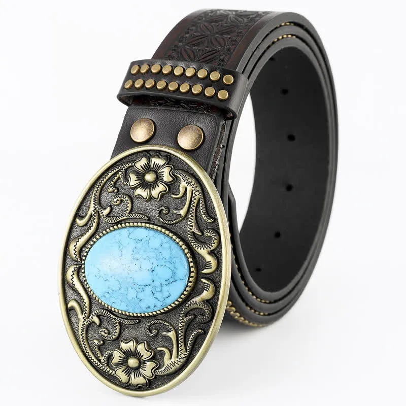 Men's Bohemian Style Oval Turquoise Leather Belt sold by FloralTrip