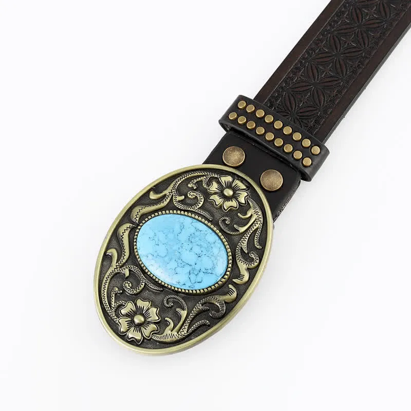 Men's Bohemian Style Oval Turquoise Leather Belt sold by FloralTrip product image thumbnail 2