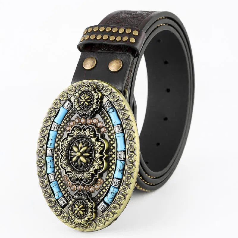 Men's Bohemian Style Turquoise Floral Leather Belt sold by FloralTrip