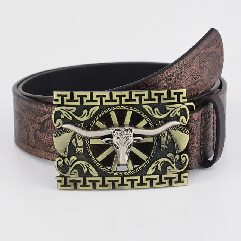 Men's Bronze Hollow Cattle Bull Buckle Leather Belt sold by FloralTrip