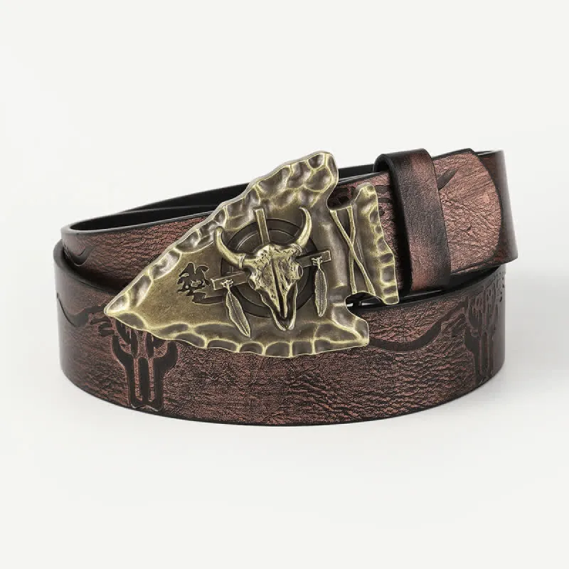Men's Vintage Triangle Relief Bull Head Leather Belt sold by FloralTrip