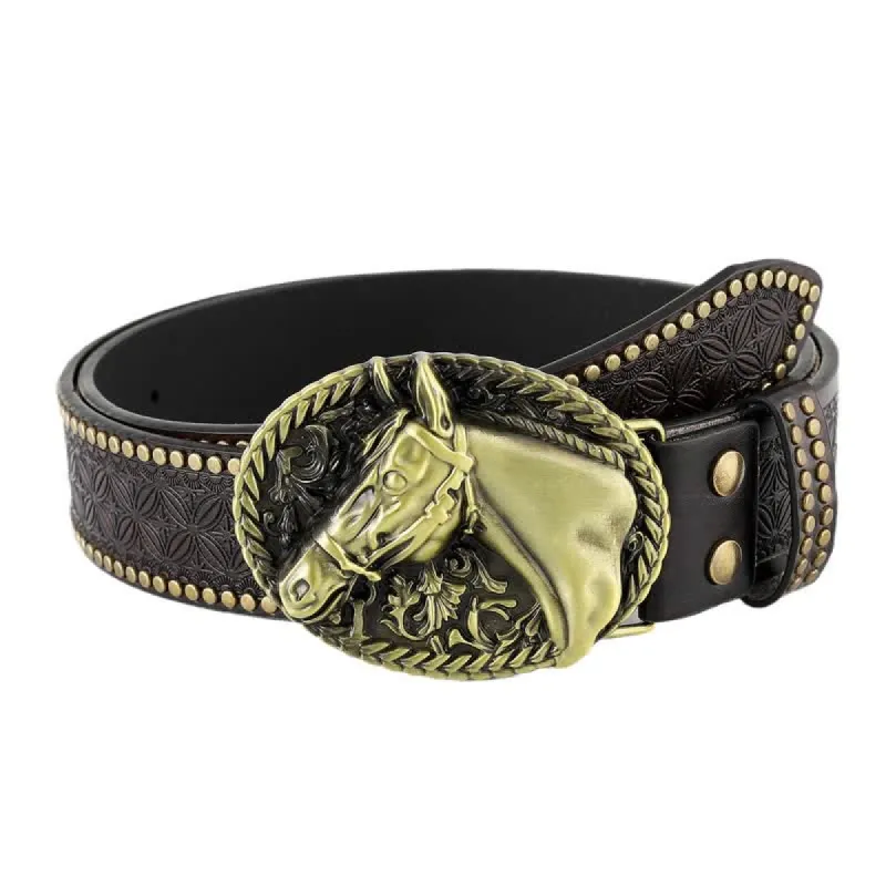 Men's Trendy Carved Horse Buckle Leather Belt sold by FloralTrip