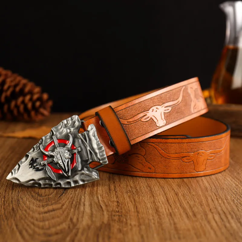 Men's Domineering Bull Head Ethnic Style Leather Belt sold by FloralTrip