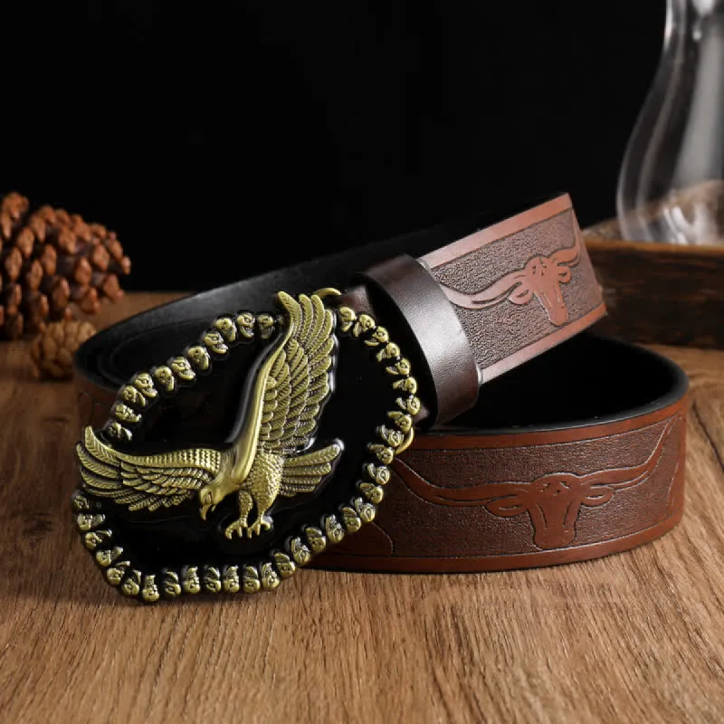 Men's Antique Gold Eagle Soaring Hawk Leather Belt sold by FloralTrip