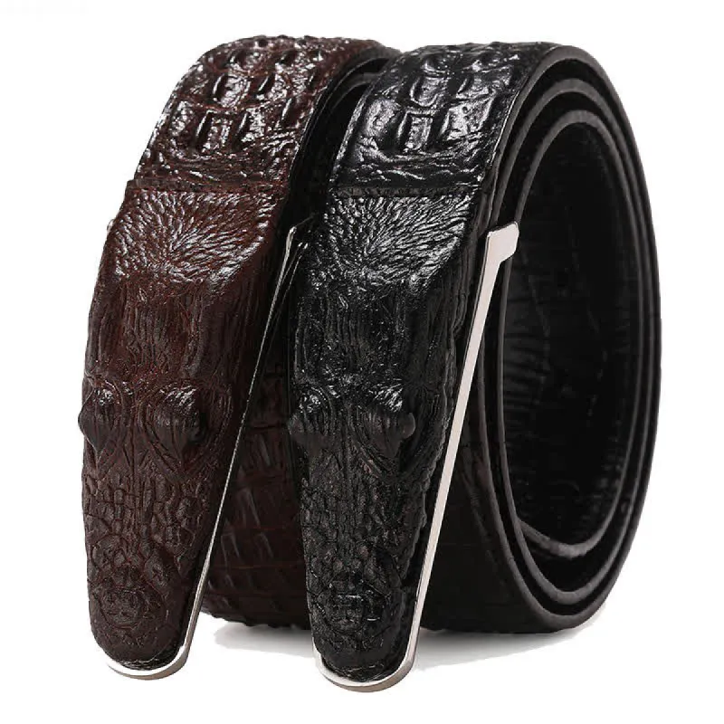 Men's Lifelike Crocodile Head Buckle Leather Belt sold by FloralTrip