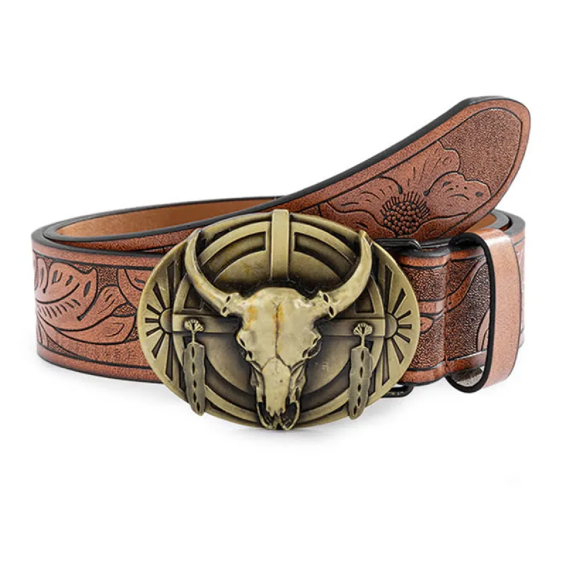 Men's Engraved Mad Bull Leather Belt sold by FloralTrip