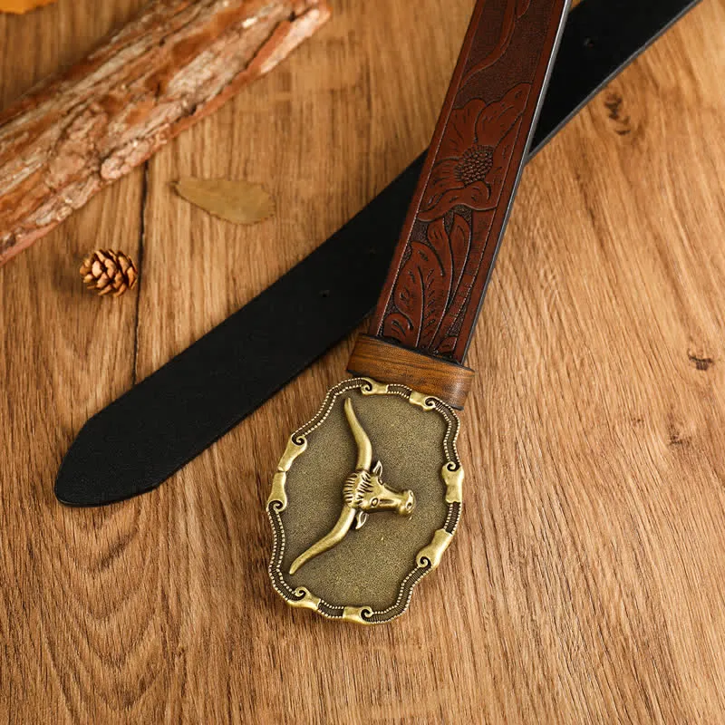 Men's Ancient Longhorn Bull Leather Belt sold by FloralTrip product image thumbnail 4