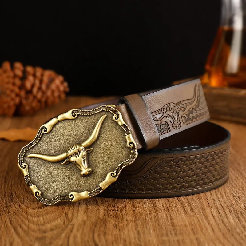 Men's Ancient Longhorn Bull Leather Belt sold by FloralTrip