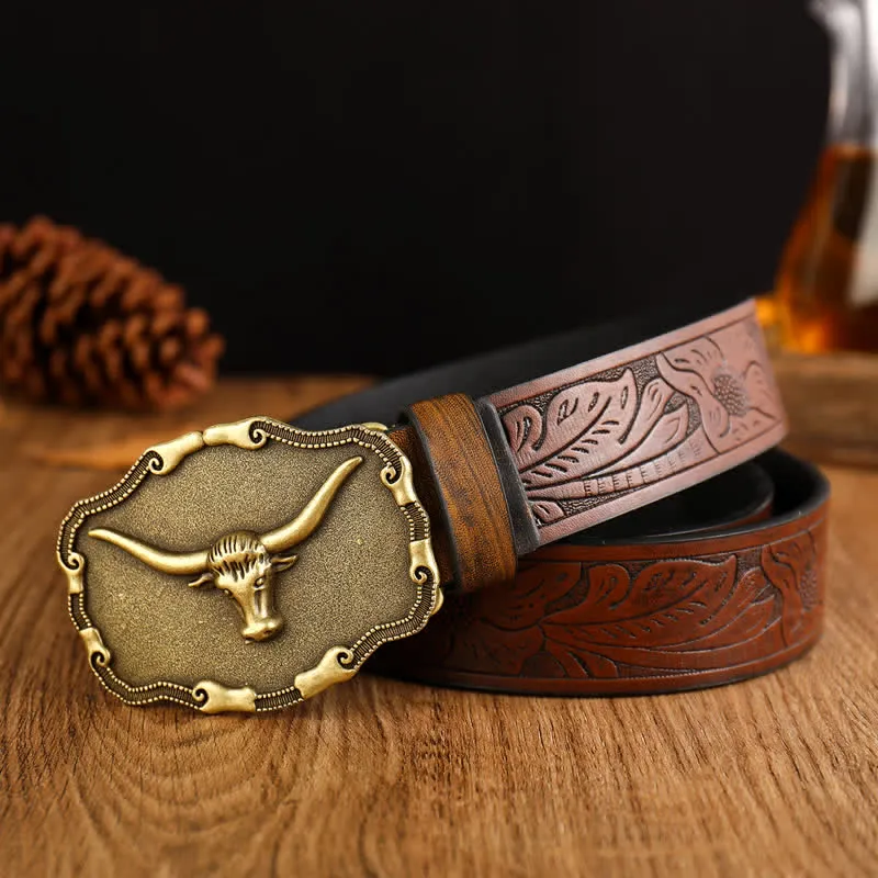 Men's Ancient Longhorn Bull Leather Belt sold by FloralTrip product image thumbnail 3