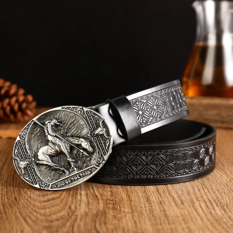 Men's Running Horse Geometric Buckle Leather Belt sold by FloralTrip