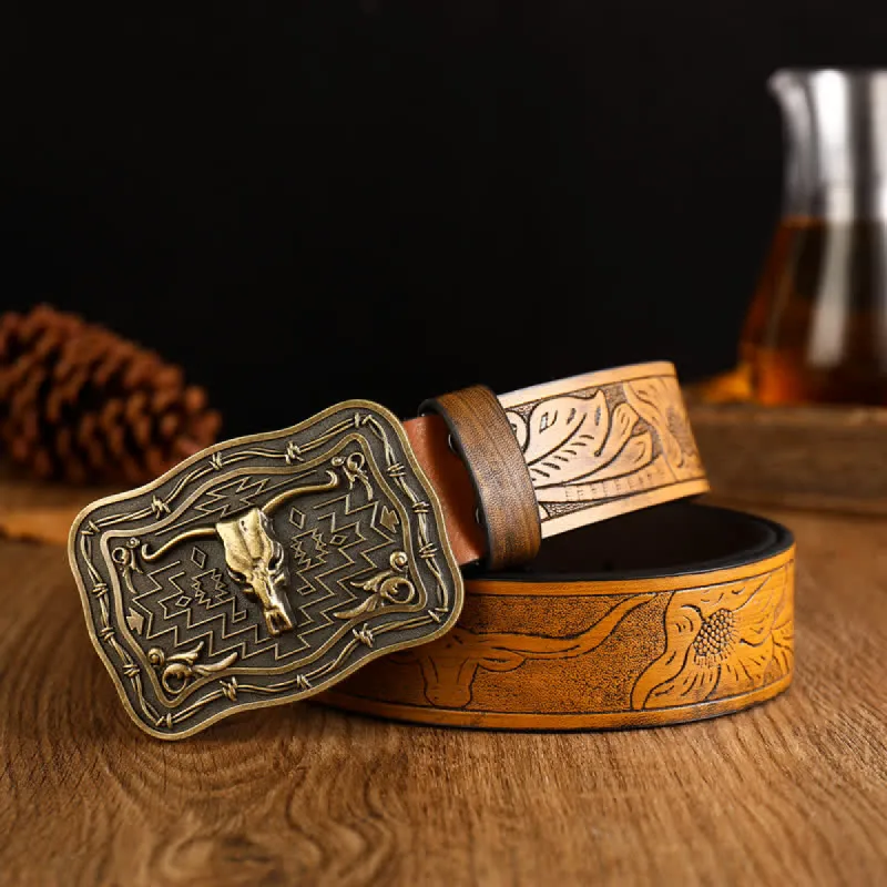 Men's Western Totem Bull Head Leather Belt sold by FloralTrip
