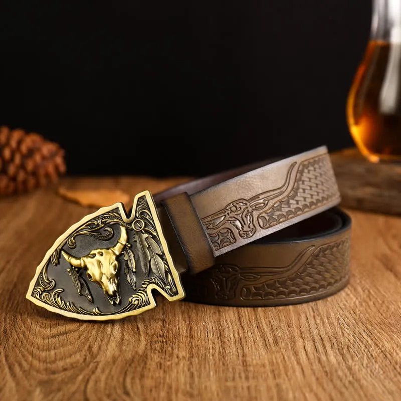 Men's Domineering Bull Head Ethnic Style Leather Belt sold by FloralTrip product image thumbnail 3