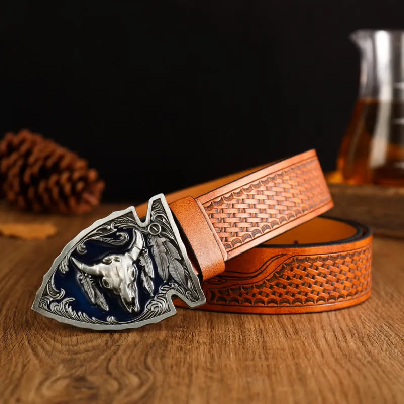 Men's Domineering Bull Head Ethnic Style Leather Belt sold by FloralTrip