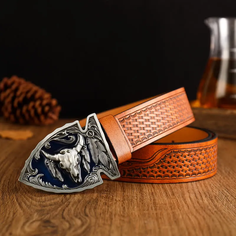 Men's Domineering Bull Head Ethnic Style Leather Belt sold by FloralTrip