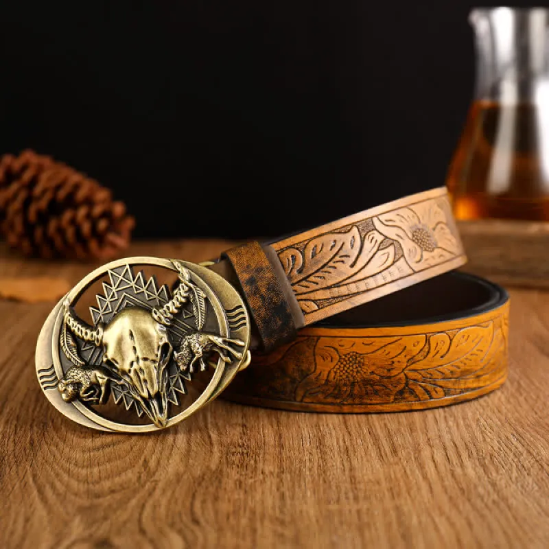 Men's Bull Skeleton Head Buckle Leather Belt sold by FloralTrip