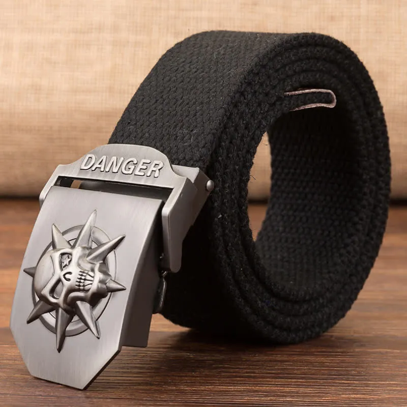 Men's Automatic Skull Buckle Woven Canvas Belt sold by FloralTrip