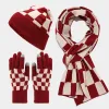 3Pcs Unisex Checkerboard Plaid Hat Scarf Gloves Set sold by FloralTrip
