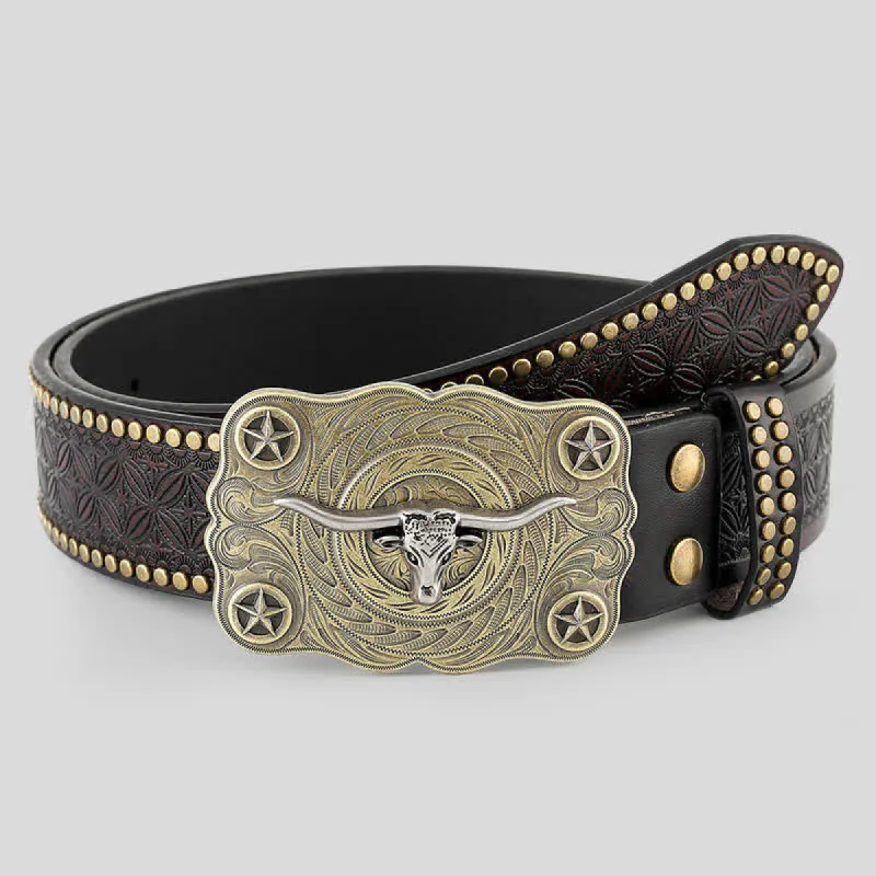 Men's Longhorn Bull Head Studded Decor Leather Belt sold by FloralTrip