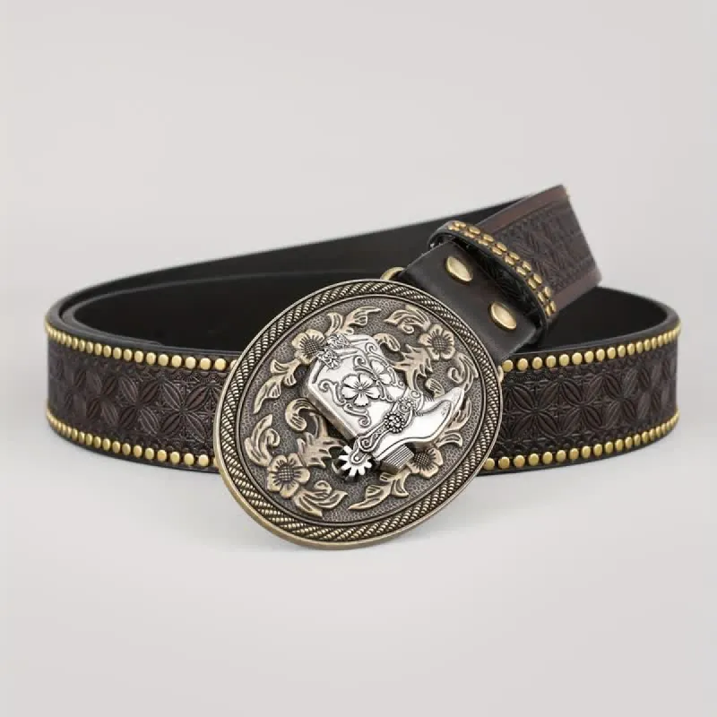 Men's Retro Silver Boots Oval Buckle Leather Belt sold by FloralTrip