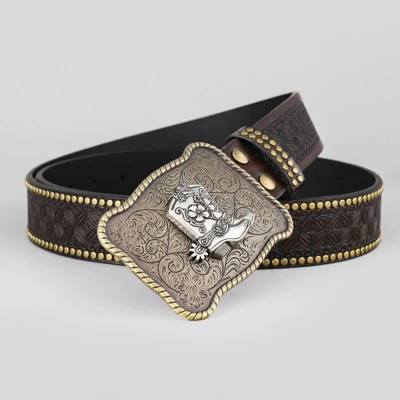 Men's Cowboy Boots Geometric Buckle Leather Belt sold by FloralTrip