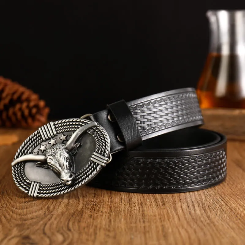 Men's Retro Five Stars Bull Head Leather Belt sold by FloralTrip