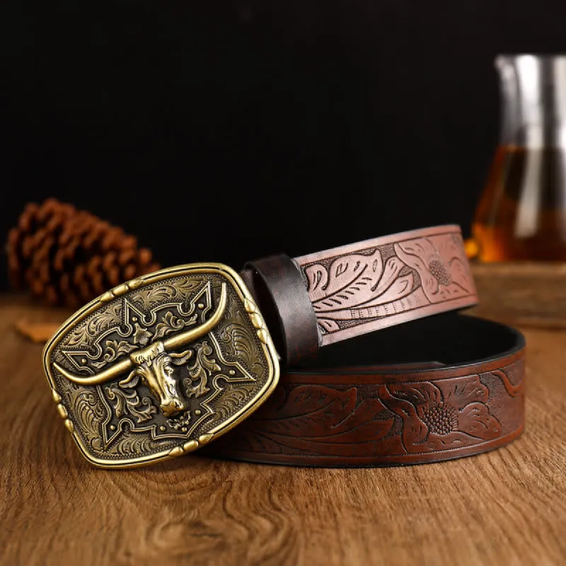 Men's Western Style Cow Head Printed Leather Belt sold by FloralTrip