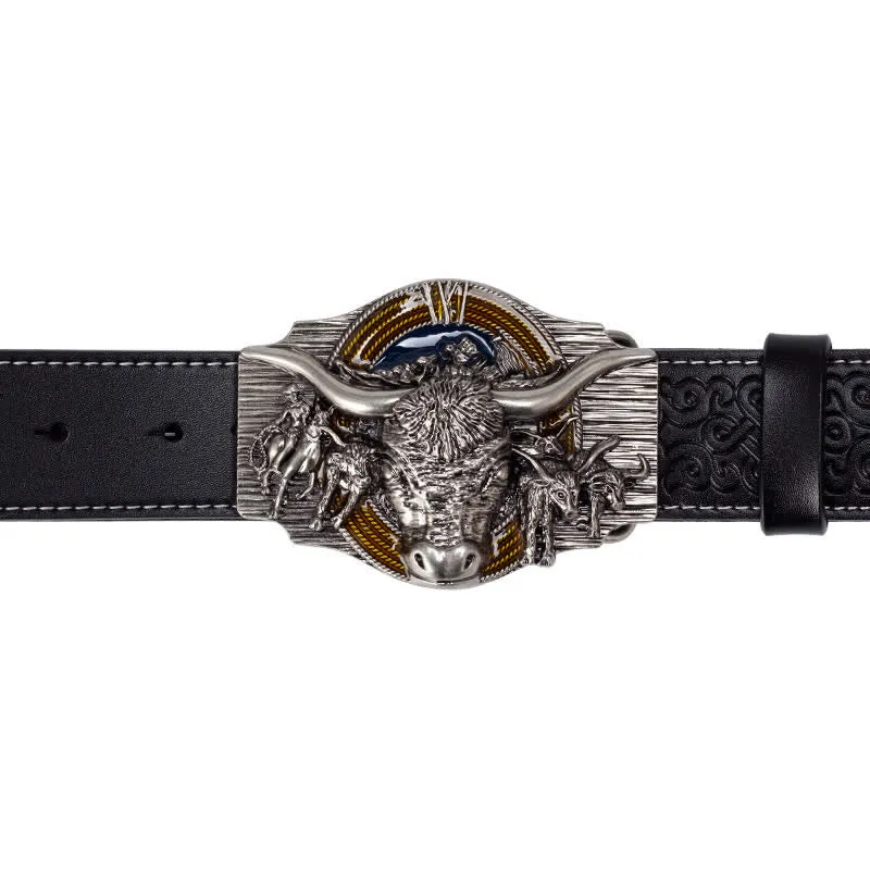 Men's Longhorn Bull Embossed Leather Belt sold by FloralTrip product image thumbnail 4