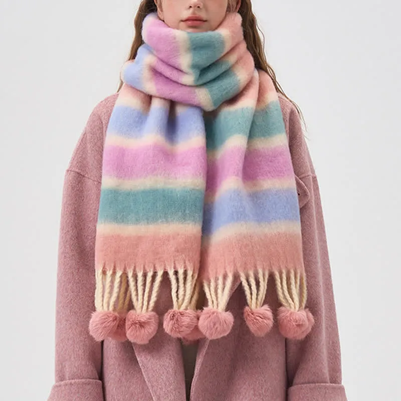 Women's Rainbow Color Striped Tassel Scarf sold by FloralTrip product image thumbnail 5