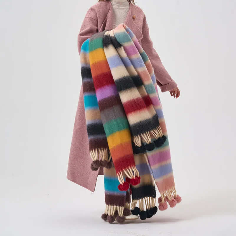 Women's Rainbow Color Striped Tassel Scarf sold by FloralTrip product image thumbnail 2