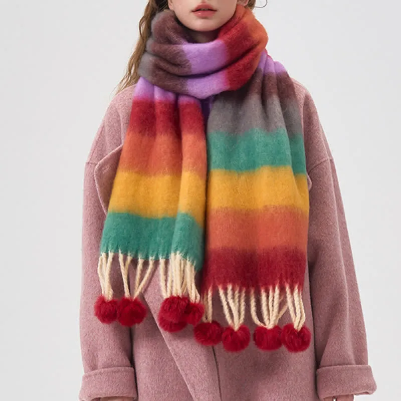 Women's Rainbow Color Striped Tassel Scarf sold by FloralTrip