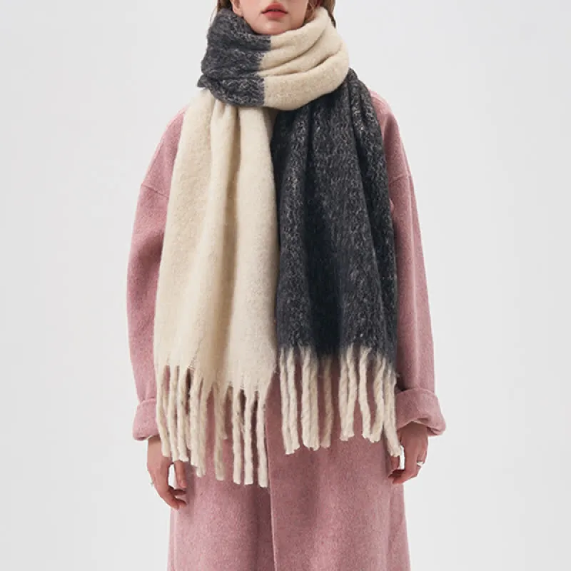 Women's Winter Simple Two-Tone Fringe Scarf sold by FloralTrip