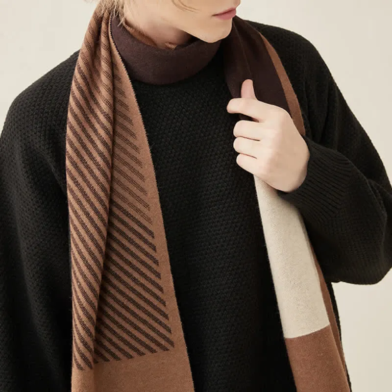 Men's Color Contrast Striped Pure Wool Scarf sold by FloralTrip