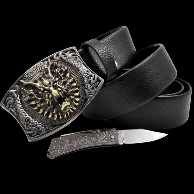Men's Brave Dragon Leather Belt With Folding Knife sold by FloralTrip