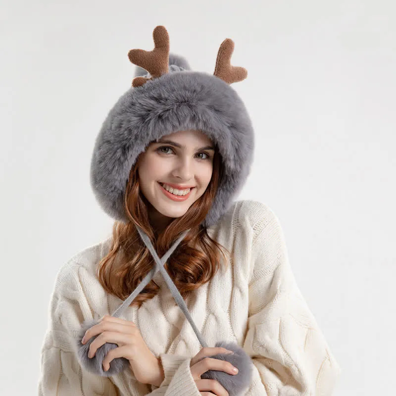 Women's Cute Deer Horn Pompom Knitted Hat sold by FloralTrip