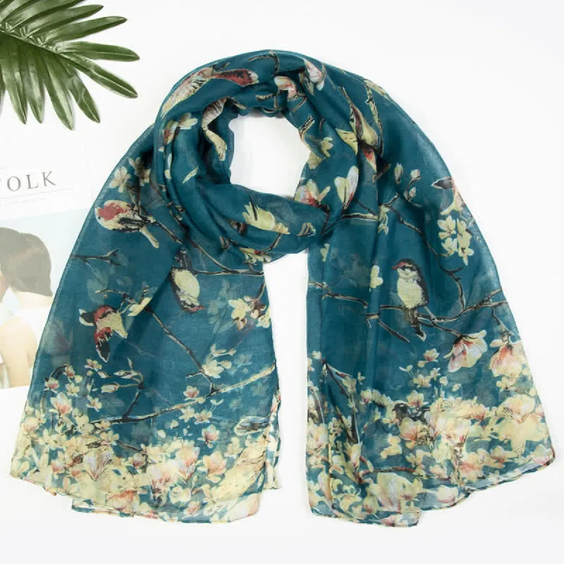Women's Lightweight Blooming Floral Birds Scarf sold by FloralTrip