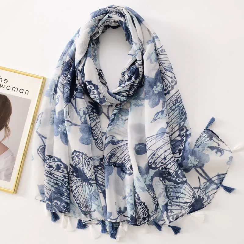 Women's Thin Lovely Butterfly Floral Tassel Scarf sold by FloralTrip