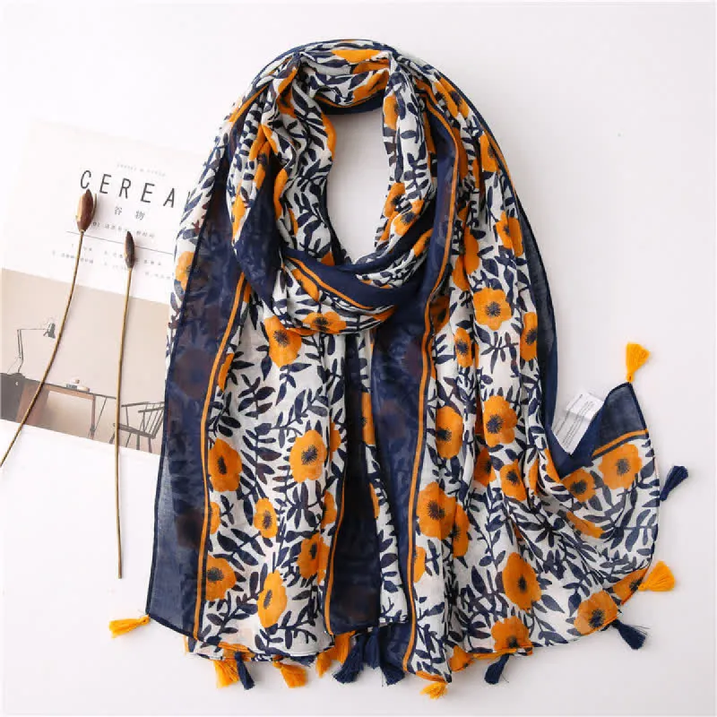 Women's Bohemian Print Floral Tassel Scarf sold by FloralTrip