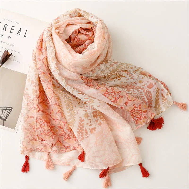 Women's Floral Soft Cape Wheat Fringe Scarf sold by FloralTrip product image thumbnail 3