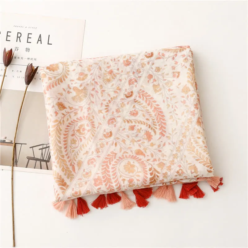 Women's Floral Soft Cape Wheat Fringe Scarf sold by FloralTrip product image thumbnail 5