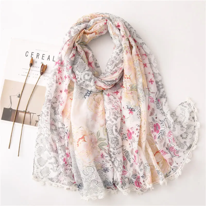 Women's Thin Voile Floral Lace Scarf sold by FloralTrip