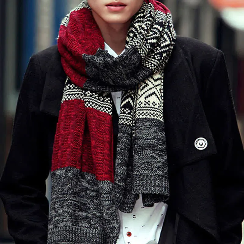 Men's Argyle Knitted Stitching Color Block Scarf sold by FloralTrip