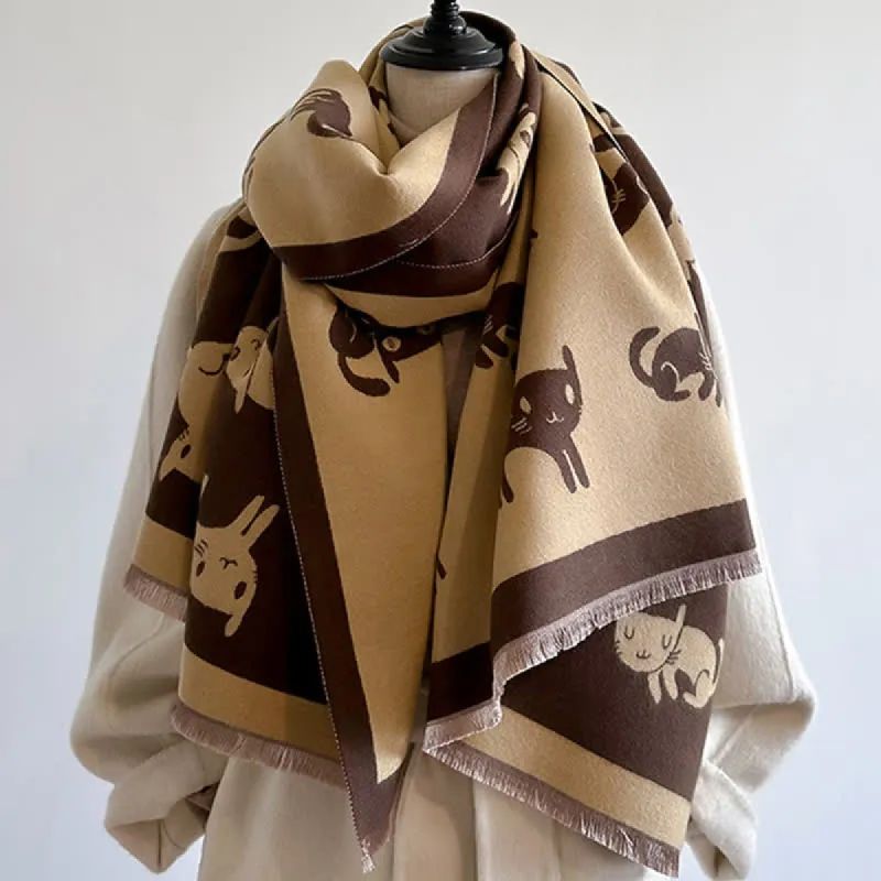 Women's Large Wrap Warm Cat Print Coldproof Scarf sold by FloralTrip