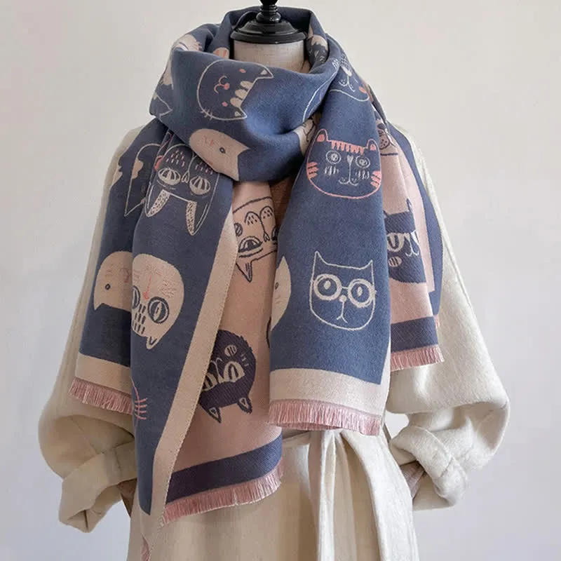 Women's Elegant Cute Cartoon Cat Thickened Scarf sold by FloralTrip