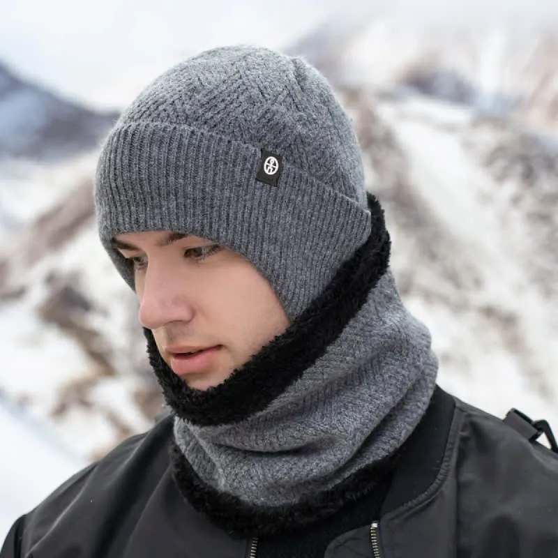 2Pcs Men's Ear Protection Knitted Hat With Scarf Set sold by FloralTrip