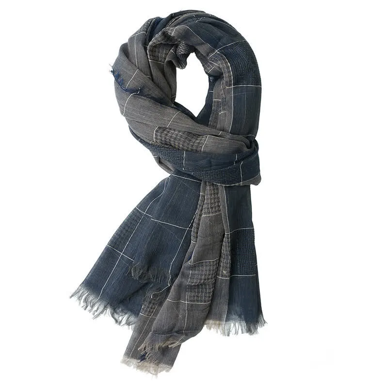 Men's Two-Tone Patchwork Checked Fringe Scarf sold by FloralTrip product image thumbnail 3