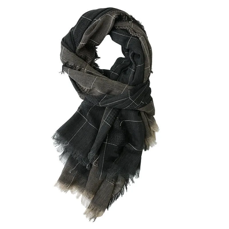 Men's Two-Tone Patchwork Checked Fringe Scarf sold by FloralTrip product image thumbnail 2