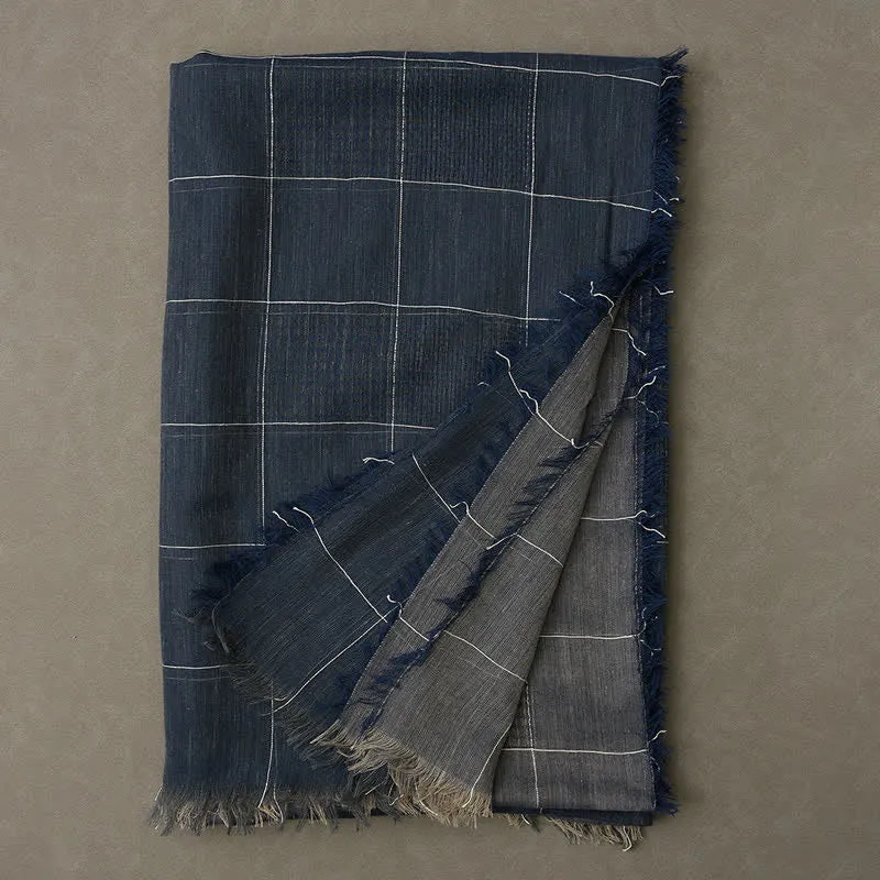 Men's Two-Tone Patchwork Checked Fringe Scarf sold by FloralTrip product image thumbnail 5