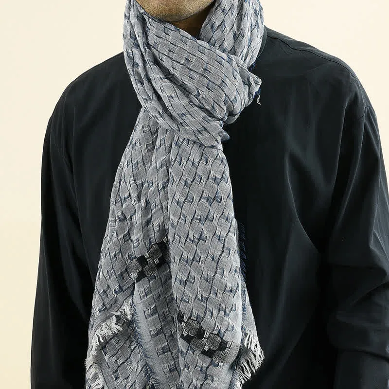 Men's Unique Crinkly Checkered Tassel Scarf sold by FloralTrip